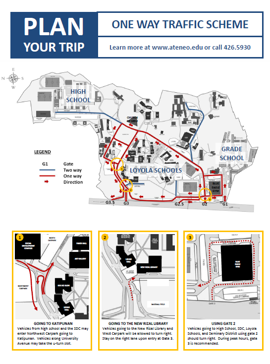 Ateneo's new one-way traffic route implemented. Image from ADMU website.